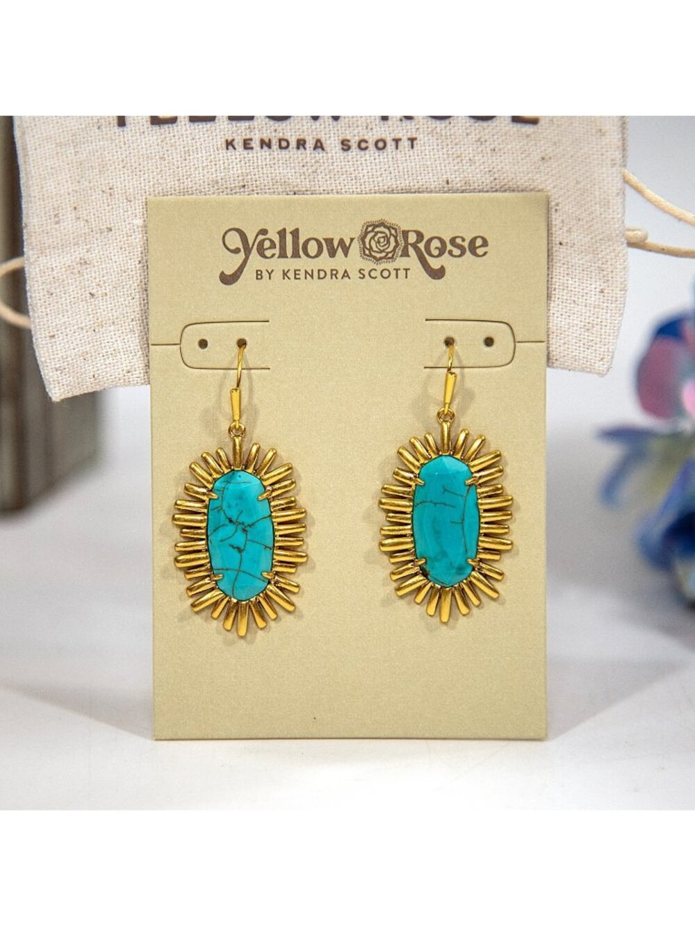 Kendra Scott Yellow Rose Mariah Turquoise Gold Statement Earrings NWT